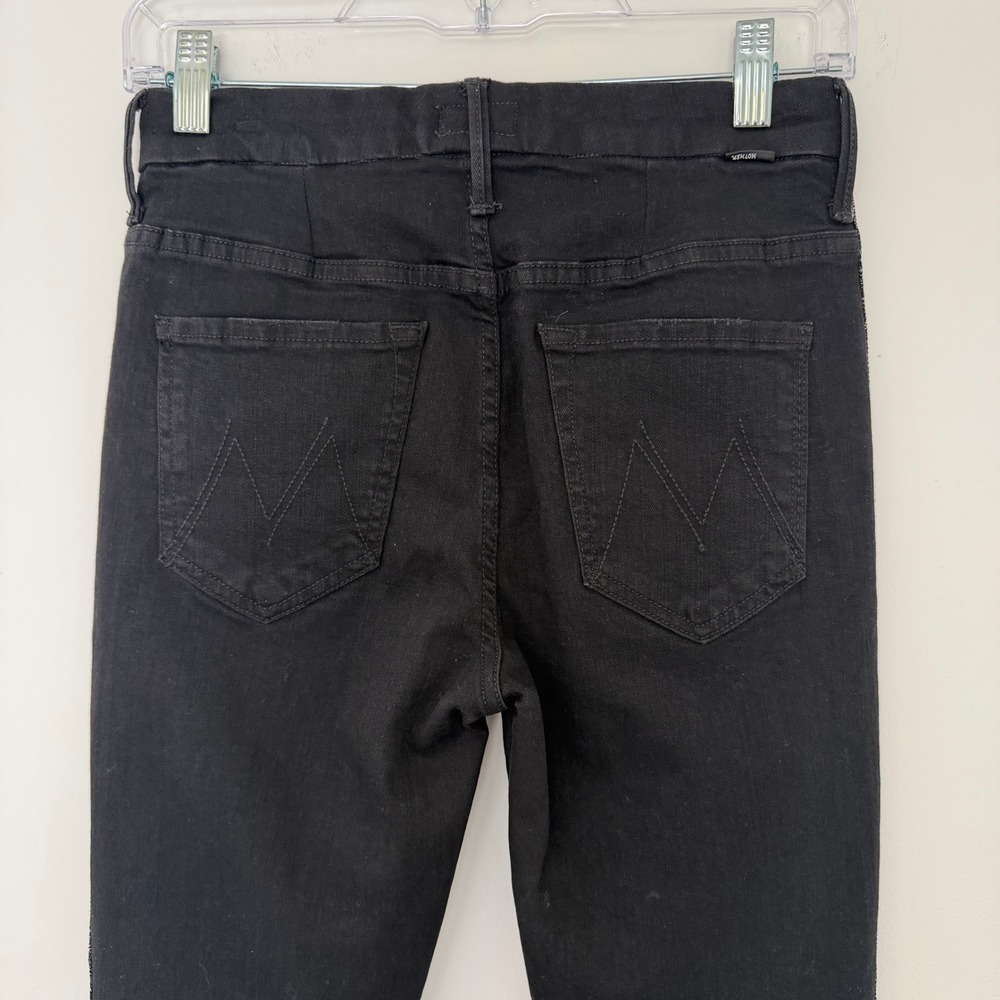 MOTHER Black High Rise Jeans Metallic Stripe Raw Hem Womens Size 27 - Picture 7 of 10